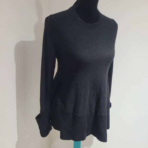 COS Long Sleeve Wool Blend Gathered Back Belted Peplum Sweater Size XS Black - Picture 2 of 12